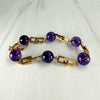 Vintage 1950's Amethyst Cabochon Geometric Bracelet 14k Yellow Gold