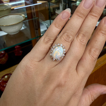 Vintage 1970's Opal and Diamond Halo Ring 14k Gold - Jacob's Diamond and Estate Jewelry