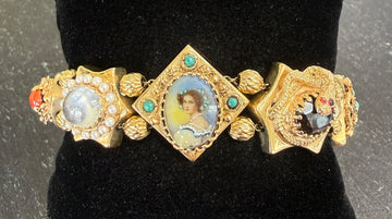 Vintage 1950's Intricate Gemstone Slide Bracelet 14k Yellow Gold