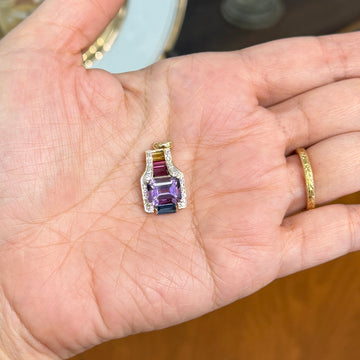 Colorful Multi-Gemstone and Diamond Pendant 14k Gold - Jacob's Diamond and Estate Jewelry