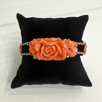 Vintage 1950's Carved Coral Bracelet 14k Yellow Gold - Jacob's Diamond and Estate Jewelry
