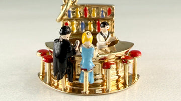 Vintage 1950's Articulated Bartender at Bar Charm 14k Yellow Gold