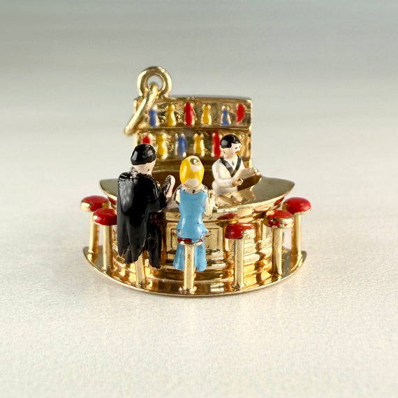 Vintage 1950's Articulated Bartender at Bar Charm 14k Yellow Gold