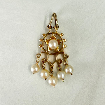 1950's Vintage Pearl Drop Pendant 14k Yellow Gold