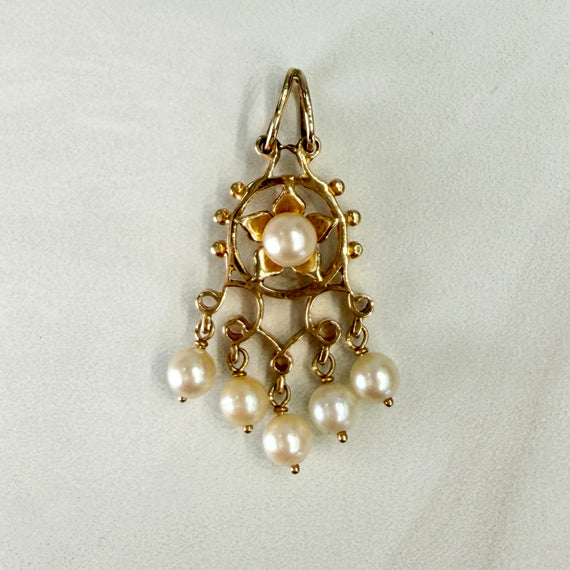1950's Vintage Pearl Drop Pendant 14k Yellow Gold