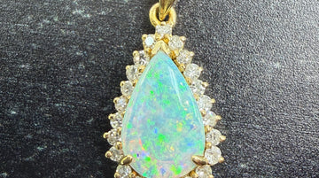 Vintage 1980's Opal and Diamond Pendant 18k Yellow Gold