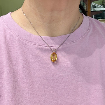 Large Oval Citrine Pendant 14k White Gold