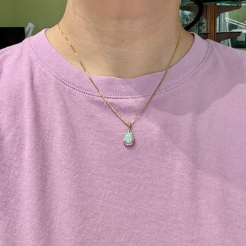 Vintage 1980's Opal and Diamond Pendant 18k Yellow Gold