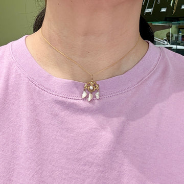 Antique 1905 Art Nouveau Pearl Drop Pendant Necklace 14k Yellow Gold