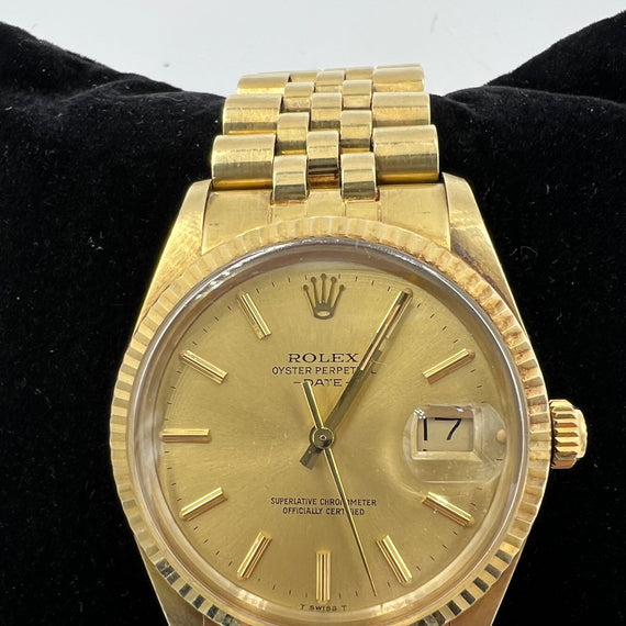 1982 Rolex Oyster Perpetual Date 14k Yellow Gold Wristwatch