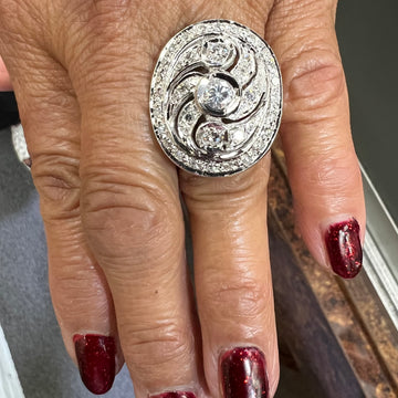 Oval Shaped Cocktail Diamond White Gold Ring Circa 1960s