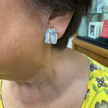 1950s Aquamarine Diamond White Gold Clip On Earrings