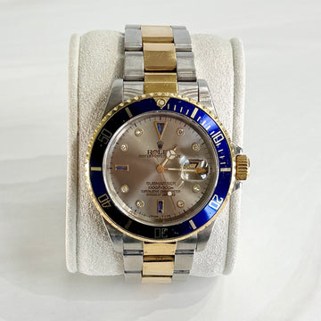 Rolex 16613 Submariner "Serti" 18K YG / SS Silver Dial Circa. 1993 - Jacob's Diamond and Estate Jewelry