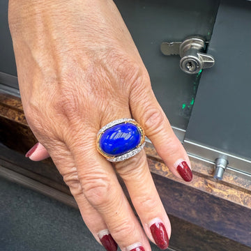 David Webb Lapis Diamond Yellow Gold Platinum Dome Ring - Jacob's Diamond and Estate Jewelry
