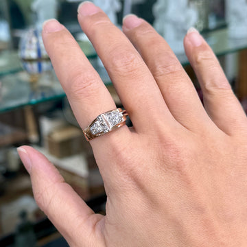1940's Retro Old European Cut Diamond and Ruby Ring 14k Rose Gold - Jacob's Diamond and Estate Jewelry