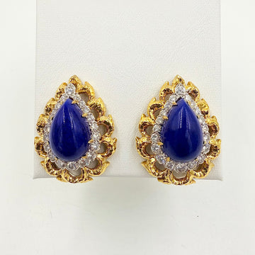 David Webb Lapis Diamond Yellow Gold Platinum Clip On Earrings - Jacob's Diamond and Estate Jewelry