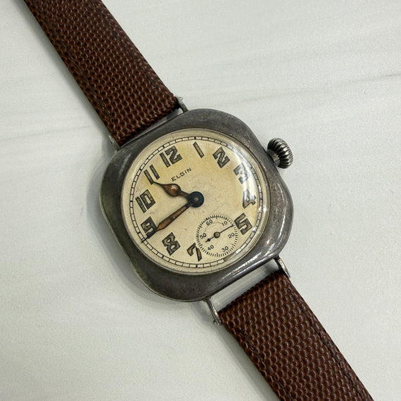 Rare 1917 Elgin Trench Sterling Silver Watch Wristwatch Running Strong - Jacob's Diamond and Estate Jewelry