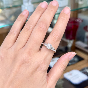 Round and Baguette Diamond Engagement Ring Platinum - Jacob's Diamond and Estate Jewelry