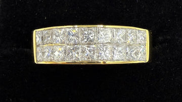 Ambar Quadrillion Two Row Diamond 18k Yellow Gold Band Ring Size 7.75