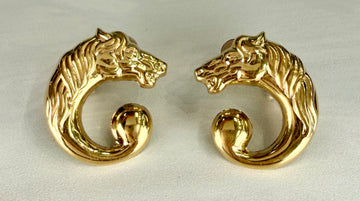 Horse Earrings Omega Backs 14k Gold