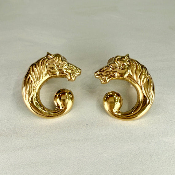 Horse Earrings Omega Backs 14k Gold