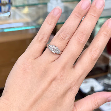 Square Emerald Cut and Baguette Diamond Engagement Ring Platinum - Jacob's Diamond and Estate Jewelry