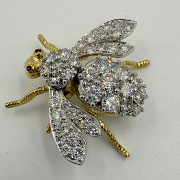 Rosenthal Extra Large Diamond Ruby Gold Bee Brooch Circa 1970s - Jacob's Diamond and Estate Jewelry