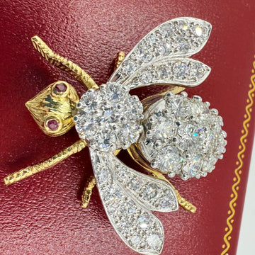 Rosenthal Extra Large Diamond Ruby Gold Bee Brooch Circa 1970s - Jacob's Diamond and Estate Jewelry