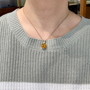 Vintage Lab Grown Orange Sapphire and Diamond Pendant 14k Yellow Gold