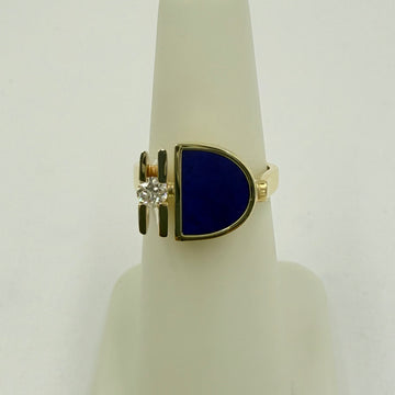 1970s Lapis Diamond Hand Crafted 14k Yellow Gold Ring - Jacob's Diamond and Estate Jewelry