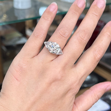 Vintage 1950's 5.15 Carat Transitional Cut Diamond Engagement Ring Platinum