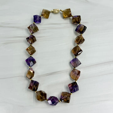 Chunky Faceted Ametrine Statement Necklace 14k Yellow Gold - Jacob's Diamond and Estate Jewelry