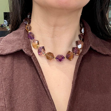 Chunky Faceted Ametrine Statement Necklace 14k Yellow Gold - Jacob's Diamond and Estate Jewelry
