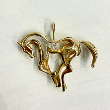 1970's 3D Diamond Horse Pendant 14k Yellow Gold - Jacob's Diamond and Estate Jewelry