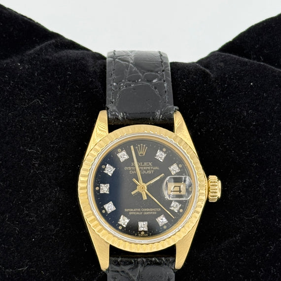 Ladies Rolex 1981 Datejust 18k Yellow Gold Wristwatch With Leather Strap - Jacob's Diamond and Estate Jewelry