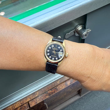 Ladies Rolex 1981 Datejust 18k Yellow Gold Wristwatch With Leather Strap - Jacob's Diamond and Estate Jewelry