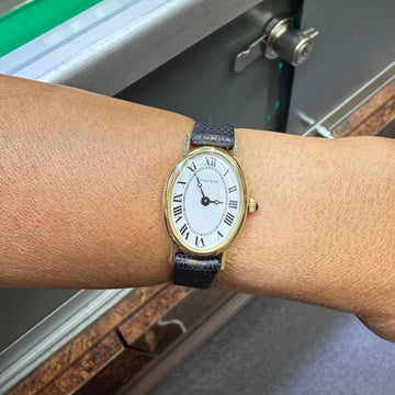 Ladies Tiffany 1970s 14k Yellow Gold Wristwatch With Leather Strap - Jacob's Diamond and Estate Jewelry