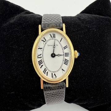 Ladies Tiffany 1970s 14k Yellow Gold Wristwatch With Leather Strap - Jacob's Diamond and Estate Jewelry