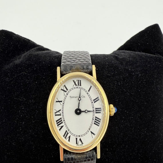 Ladies Tiffany 1970s 14k Yellow Gold Wristwatch With Leather Strap - Jacob's Diamond and Estate Jewelry