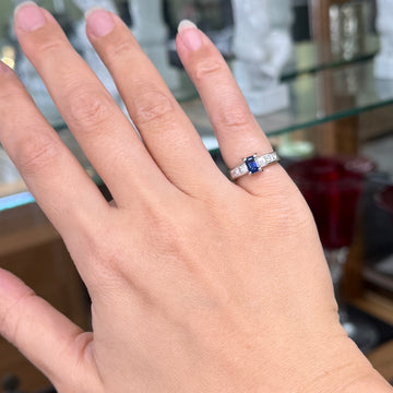 1980s Sapphire Diamond Platinum Ring - Jacob's Diamond and Estate Jewelry