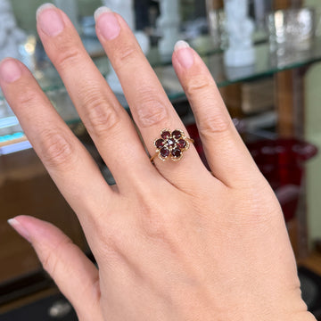 Vintage 1970's Garnet Flower Cluster Ring 14k Yellow Gold - Jacob's Diamond and Estate Jewelry