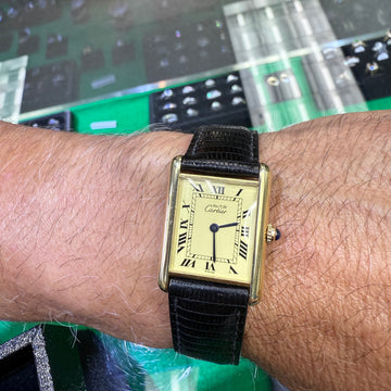 Must De Cartier Large Tank Vermeil Quartz Wristwatch Circa 1990s