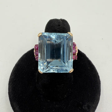 1940s Retro Aquamarine And Ruby 14k Gold Solitaire Ring - Jacob's Diamond and Estate Jewelry
