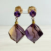 Ametrine and Amethyst Dangle Earrings 14k Yellow Gold