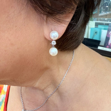 1950s Pearl Drop Diamond 14k White Gold Earrings - Jacob's Diamond and Estate Jewelry