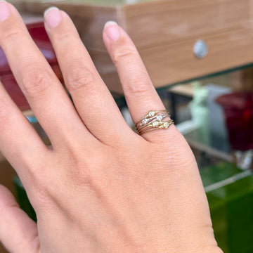 Set of 5 Twisted Cable Rings with Diamonds 14k Gold