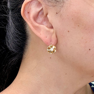 Vintage 1960's Old Cut Diamond Drop Earrings 18k Yellow Gold