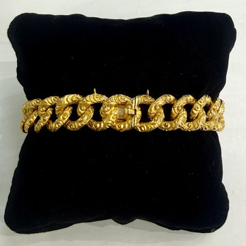 Antique 1890's Victorian Repousse Curb Link Bracelet 14k Yellow Gold