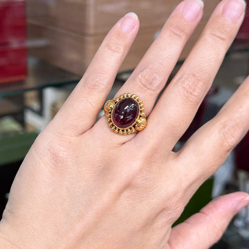 Vintage 1990's Stephen Dweck Pink Tourmaline Cabochon Ring 22k Yellow Gold