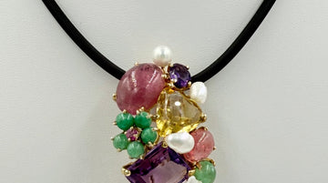 1950s Multi Gem 14k Yellow Gold Brooch Pendant
